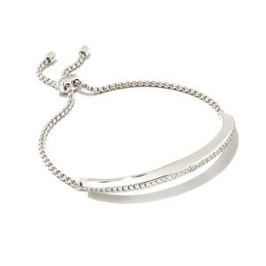 Kendra Scott Silver CZ Crystal Bar Slider Adjustable Bracelet w/ Dustbag